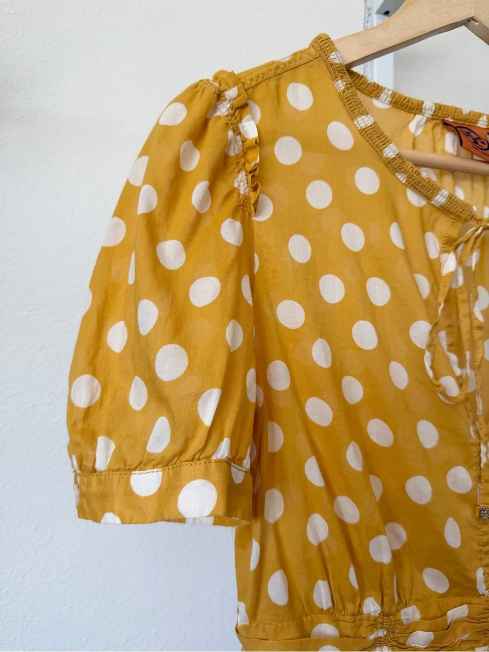 Tory Burch Yellow Polka Dot Peplum Blouse 100% Cotton Size 4